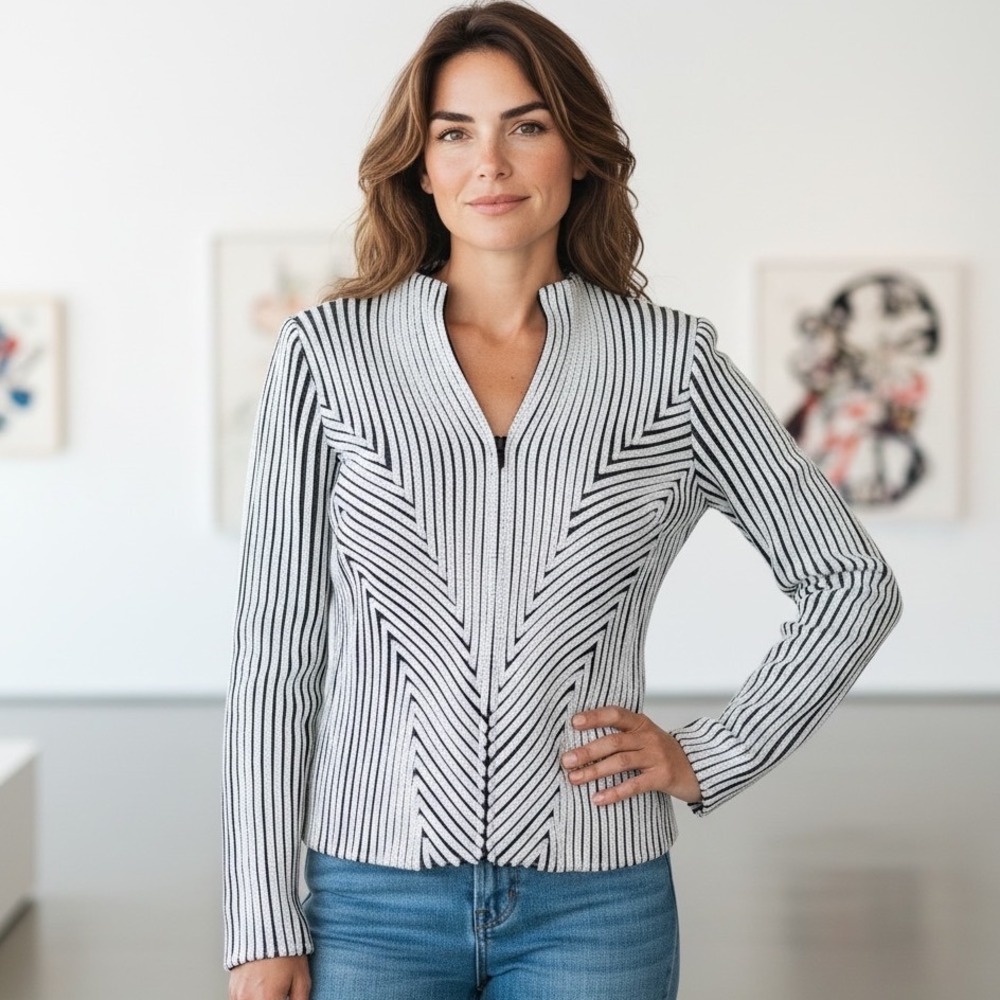 Alexandra Rosati Wearable Art Mesh Ribbon Applique Jacket 3/4 Zip Size‎ 12